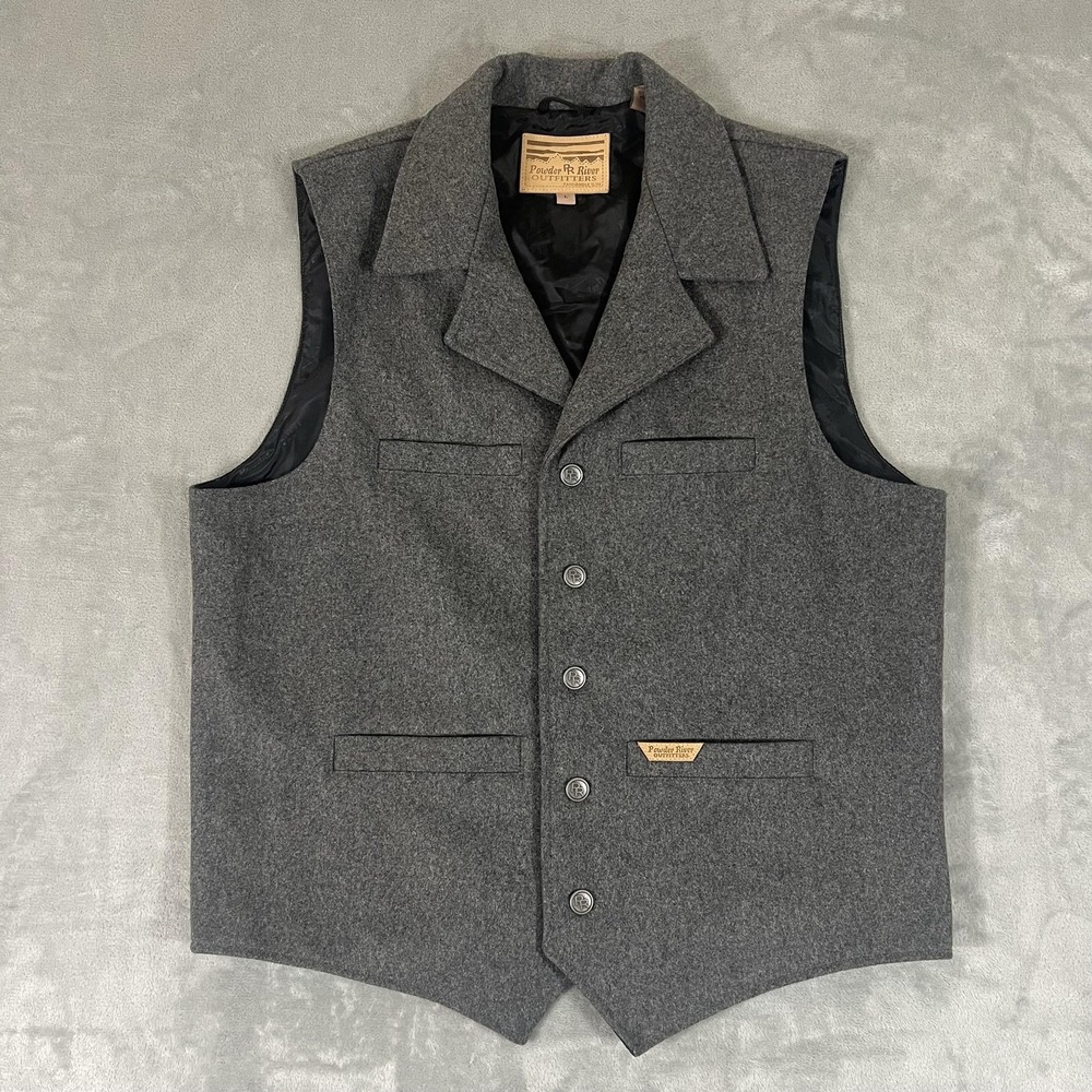 Powder River Outfitters Montana Vest Mens Large Gray Wool Blend Western Cowboy